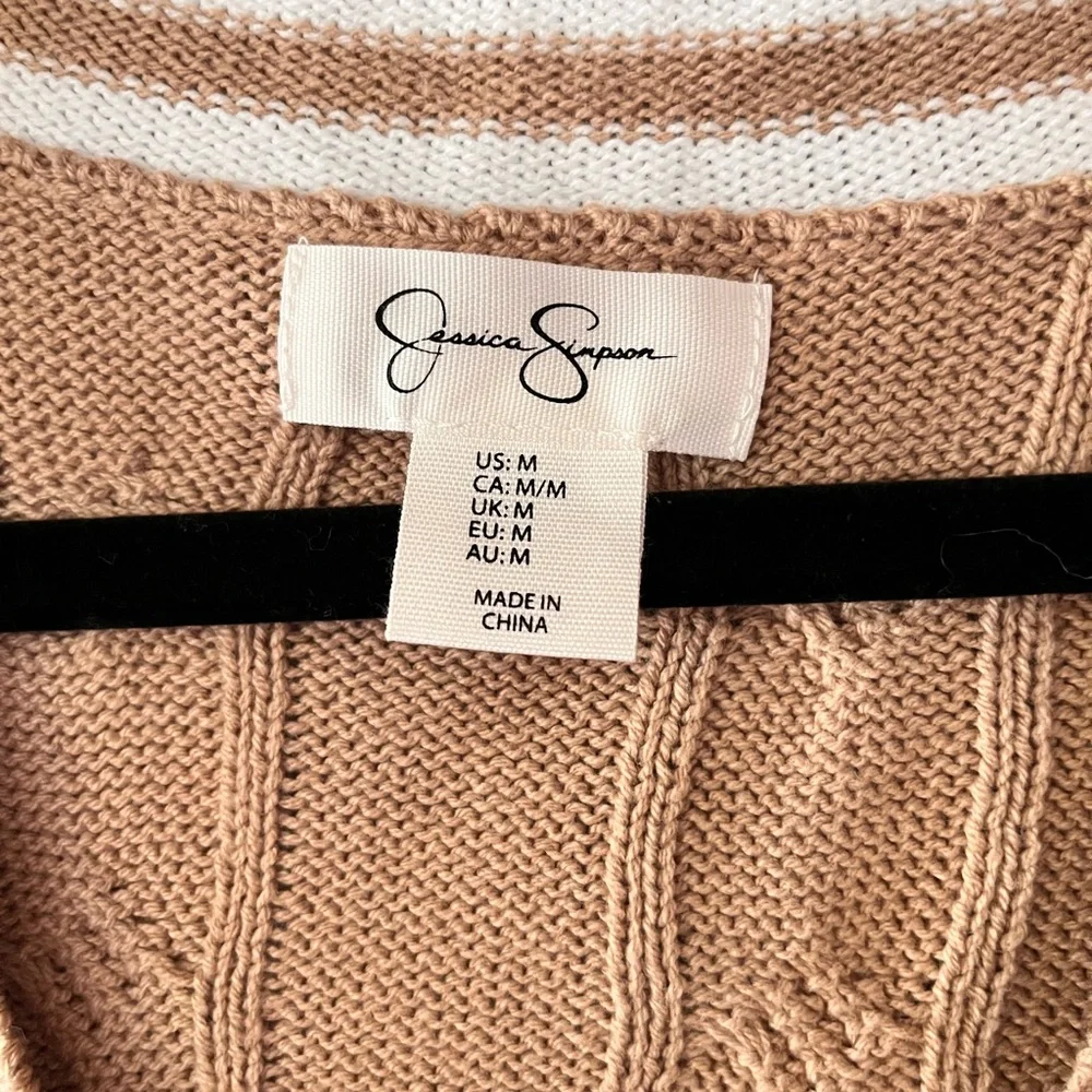 Jessica Simpson Cable Knit V-Neck Sweater Neutral Preppy Size M